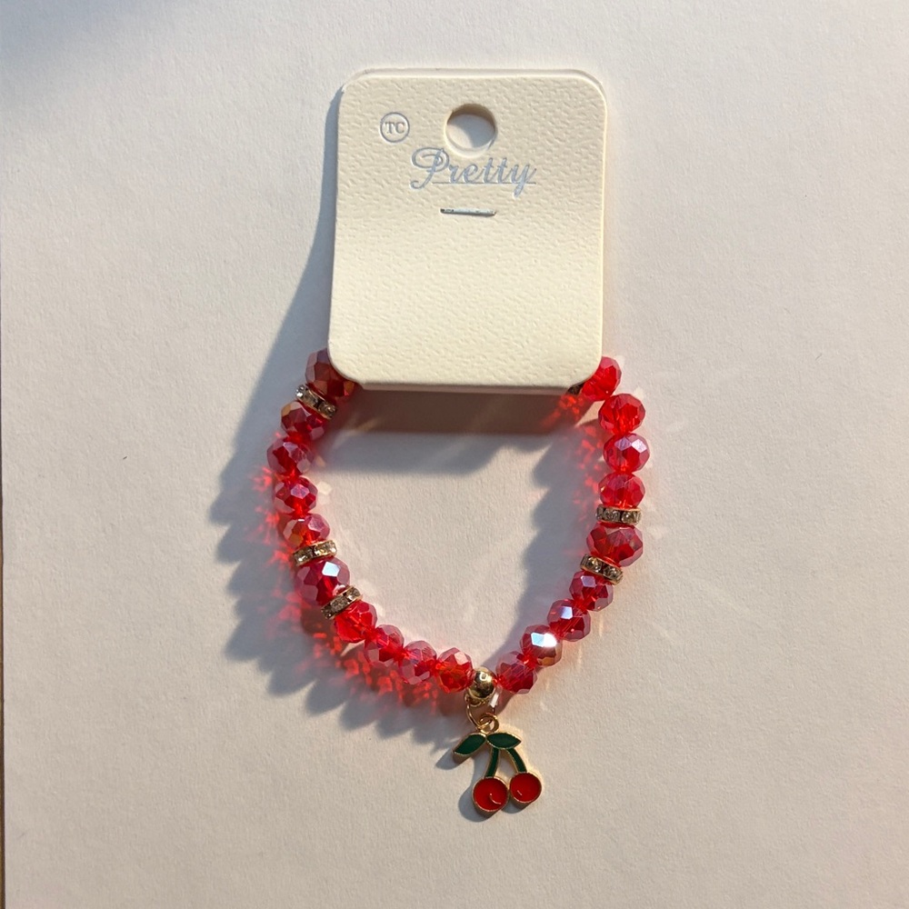 Red Beaded Bracelet with Cherry Charm